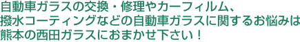 自動車ガラスの交換・修理やカーフィルム、撥水コーティングなどの自動車ガラスに関するお悩みは熊本の西田ガラスにおまかせ下さい！